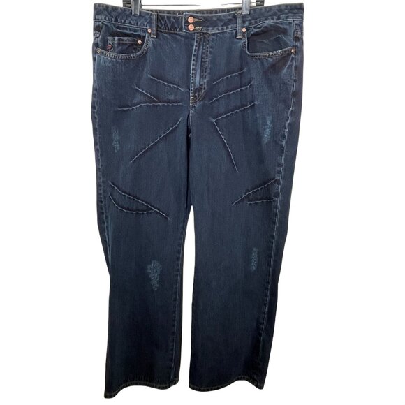 Seven7 High Rise Distressed Straight Jeans Plus Size 22 Dark Wash - Picture 1 of 10